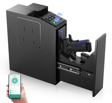 Gun safe, Biometric Slider safe for handgun, 4 Ways Unlock with Fingerprint, Key Access, PIN Code, Mounted Nightstand Pistol Safe and Gun Lock Box for Car, Truck, Desk, Bedside, Wall