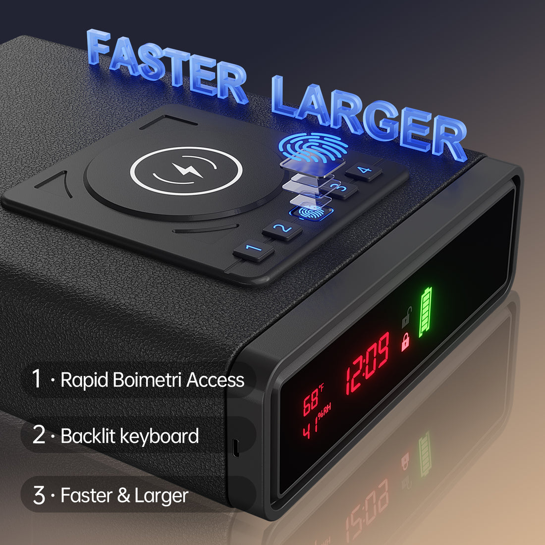 Biometric Gun Safe for Pistols & Handguns - Auto-Open Door with Fingerprint Lock, Backlit Keypad - Compact Nightstand Safe with LED Light, 24/7 Digital Clock, Car, Office
