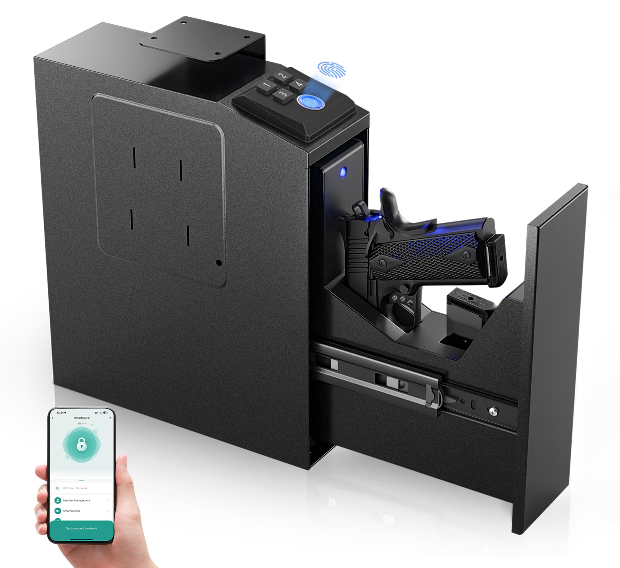 ORARAER Biometric Gun safe, 4 Ways Unlock with Fingerprint, Key Access, PIN Code, Mounted Nightstand Pistol Safe and Gun Lock Box for Car, Truck, Desk, Bedside, Wall,Valentines Day Gifts for Him