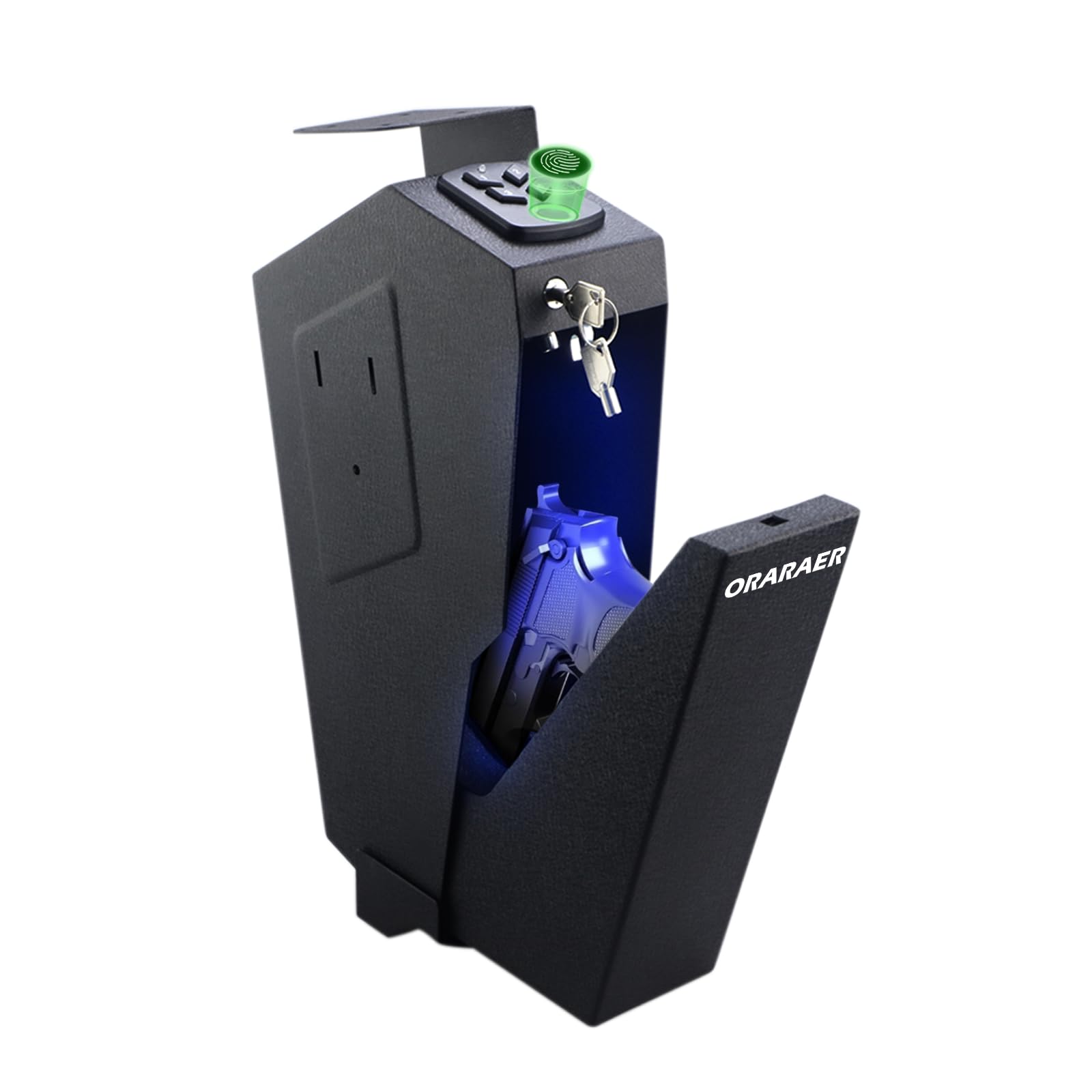 ORARAER Biometric Gun Safe box, 3-Way Unlock pistol safe: Fingerprint, Digital PIN, and Key. Safe for handgun with a silent mode and LED Light. Gun lock easy to mount Nightstand, Bedside, Desk,Vehicle.